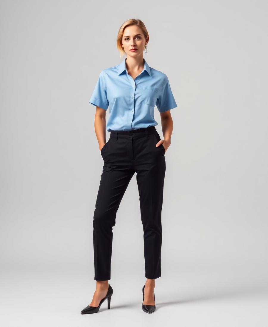 Ladies Short Sleeve Drew Shirt - Light Blue