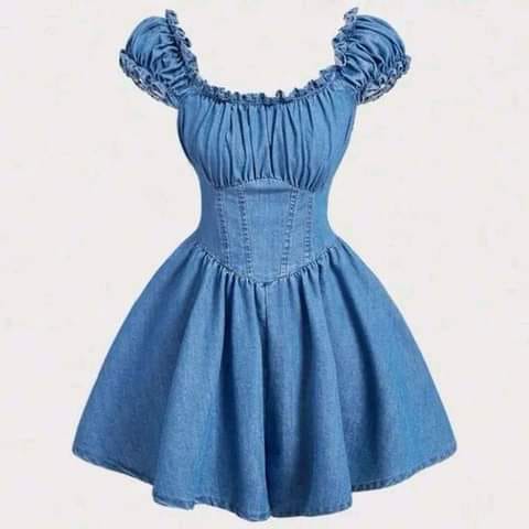 Ladies Denim Dress — Puff Sleeve Corset view 2