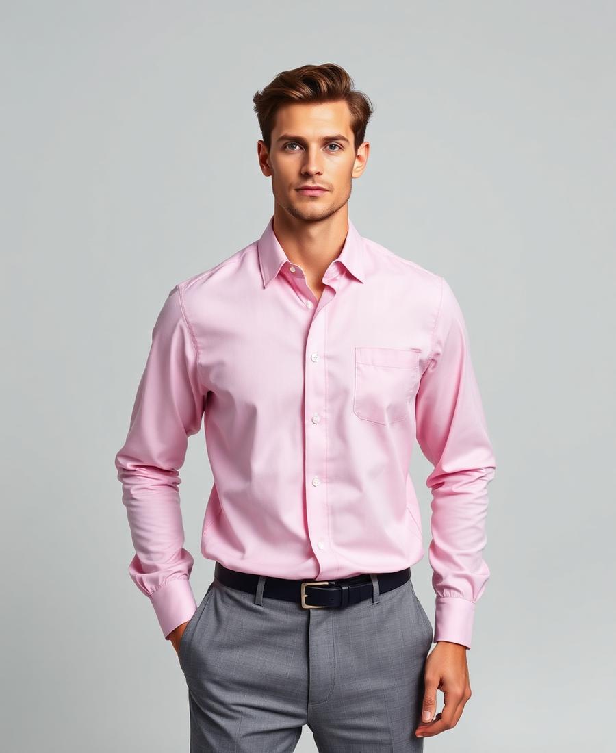 Mens Long Sleeve Washington Shirt - Pink