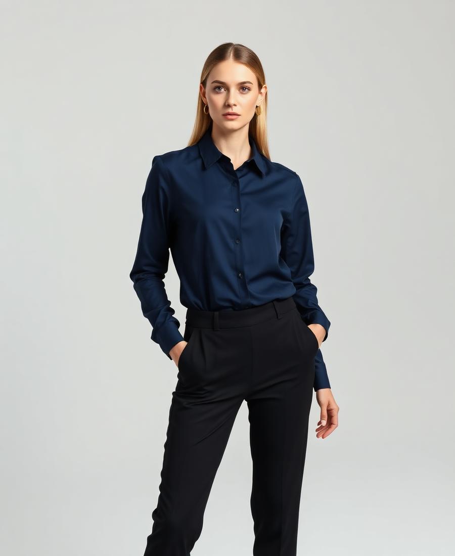 Ladies Long Sleeve Portsmouth Shirt - Navy