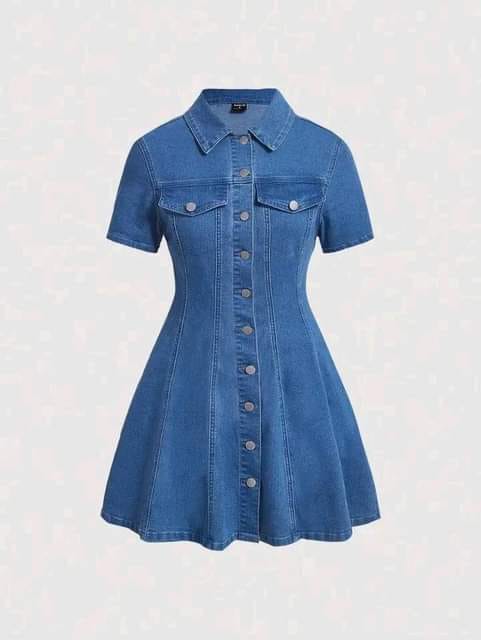 Ladies Denim Dress — Button-Front Shirt Dress view 2