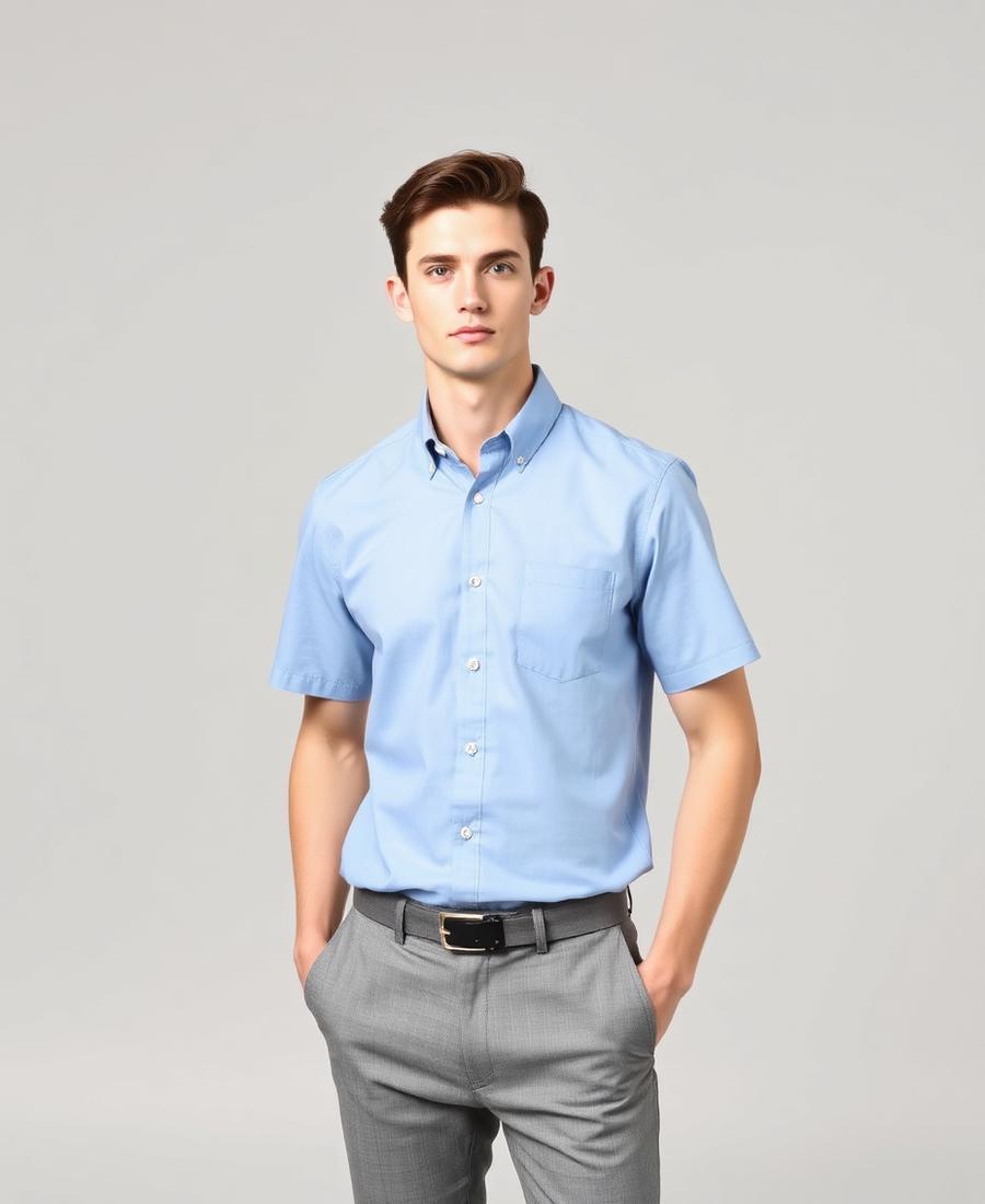Mens Short Sleeve Oxford Shirt - Light Blue