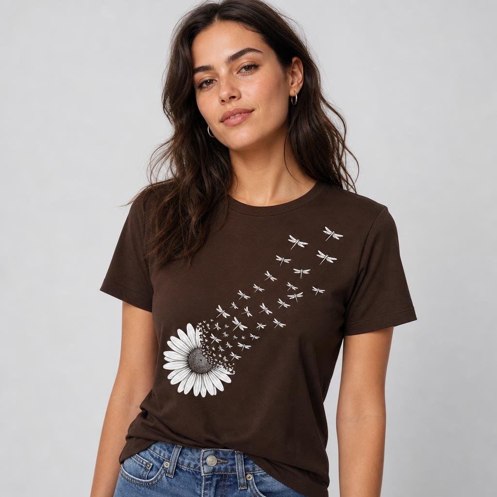 White Daisy & Dragonflies DTF Heat Transfer view 2