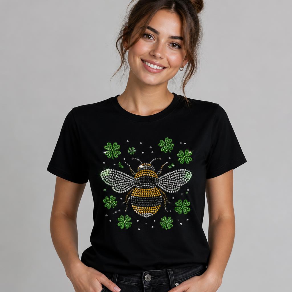 Rhinestone Bee & Clover DTF Heat Transfer view 2