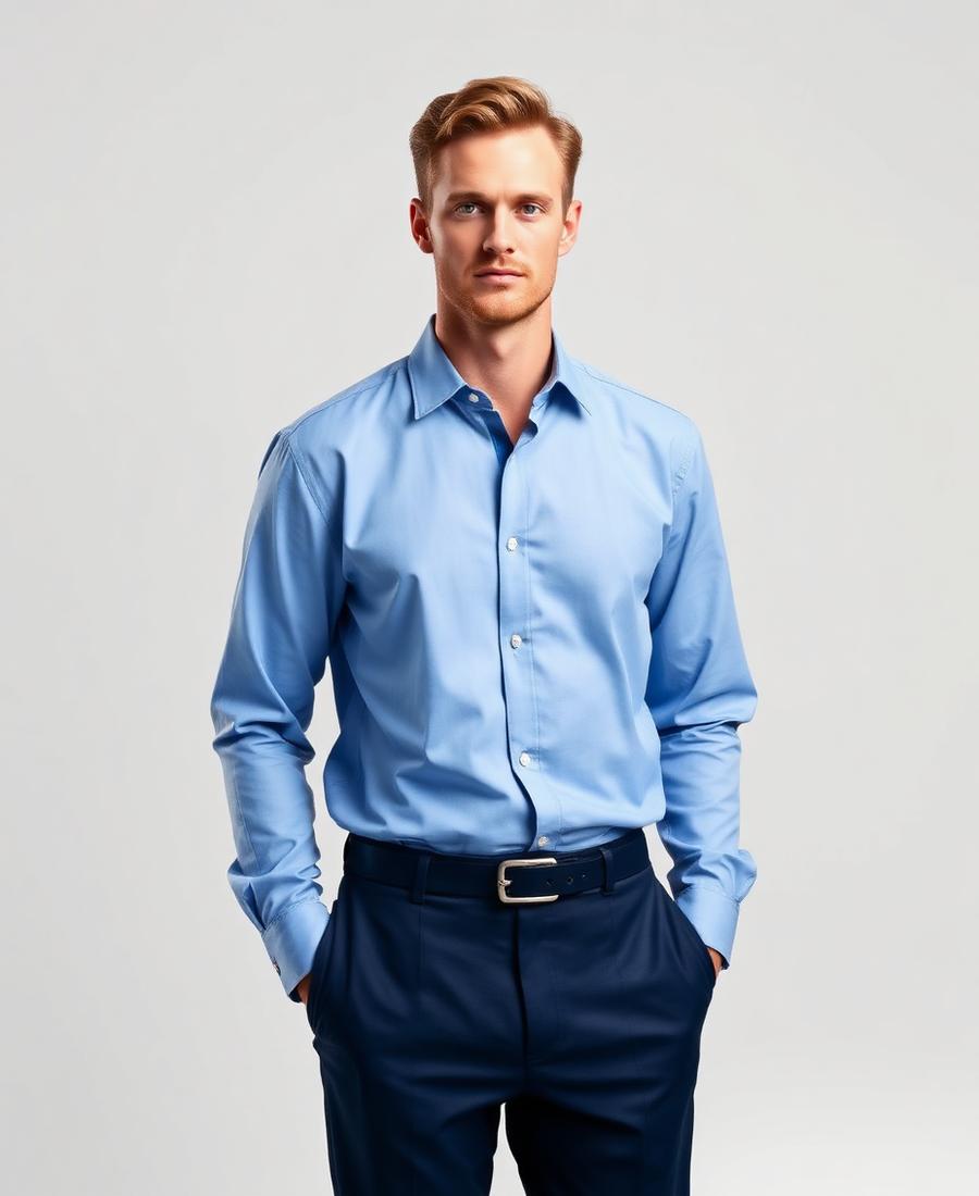 Mens Long Sleeve Apollo Shirt - Light Blue