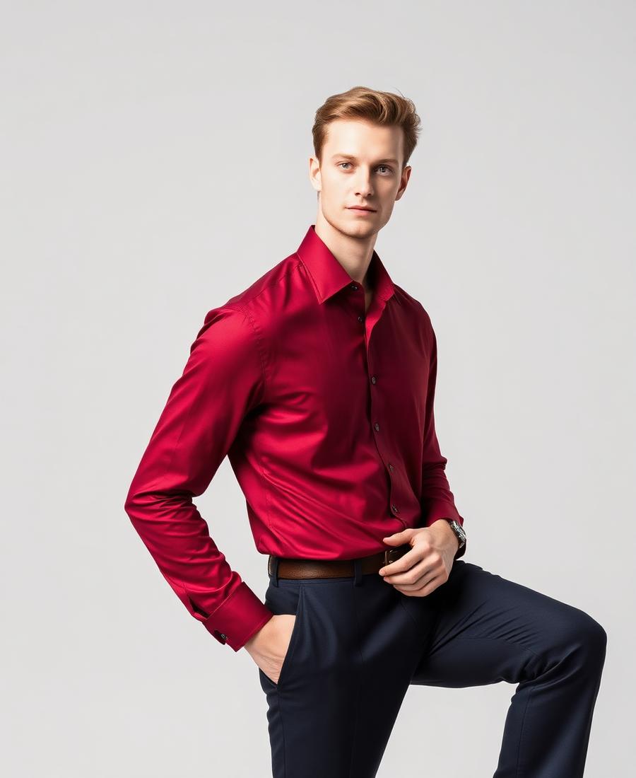 Mens Long Sleeve Washington Shirt - Red