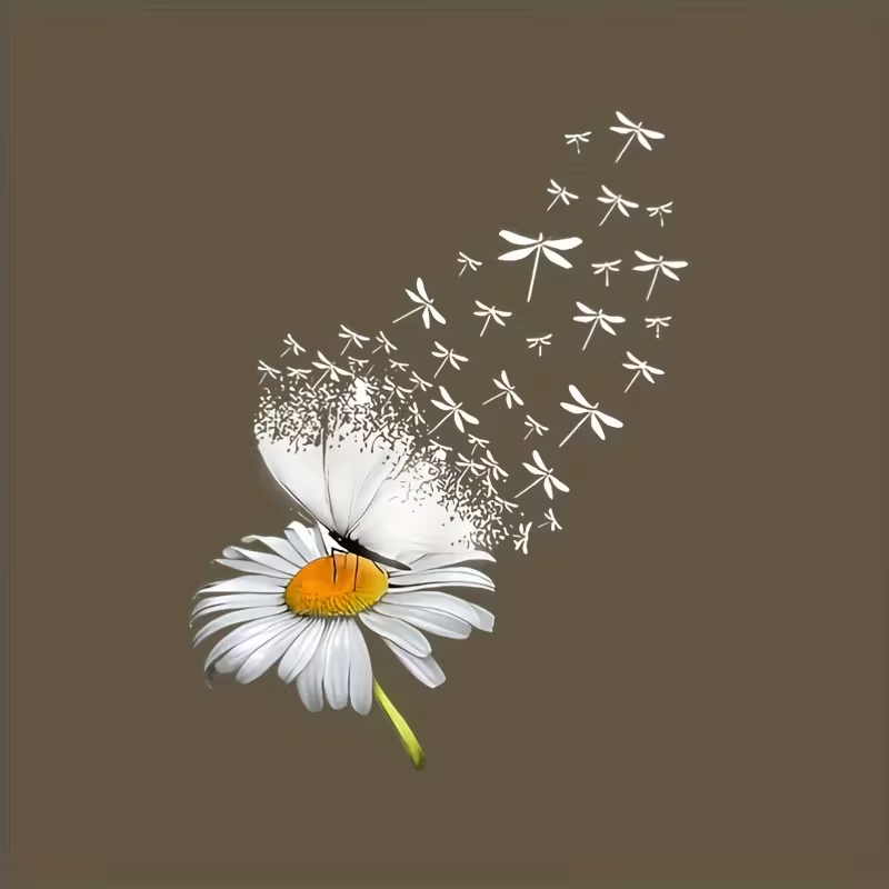 White Daisy & Dragonflies DTF Heat Transfer
