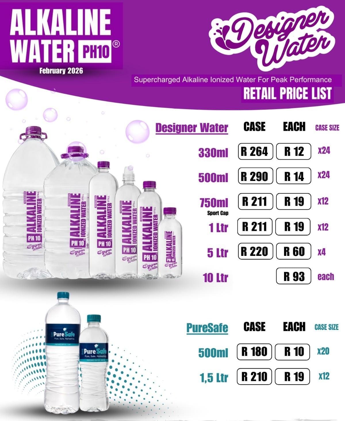 Designer Water Alkaline pH10 1 Litre – Case of 12