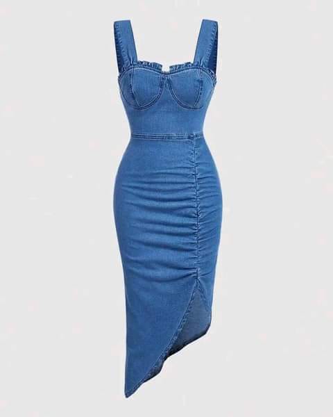 Ladies Denim Dress — Ruched Midi view 2