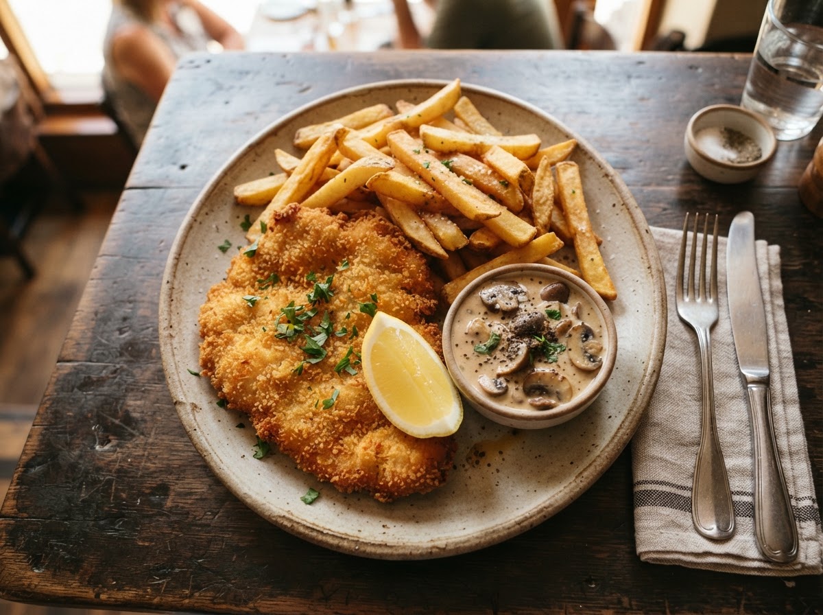 Crumbed Chicken Schnitzel & Chips